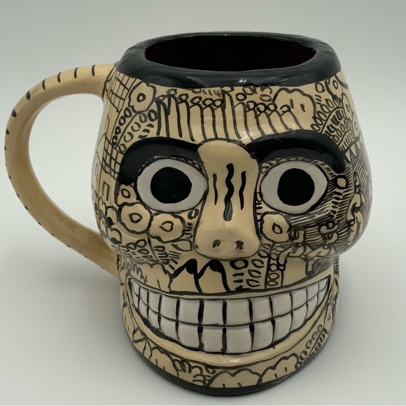Handmade & Painted Sugar Skull Mug Red Clay Day of the Dead Dia De Los Muertos - Picture 1 of 8